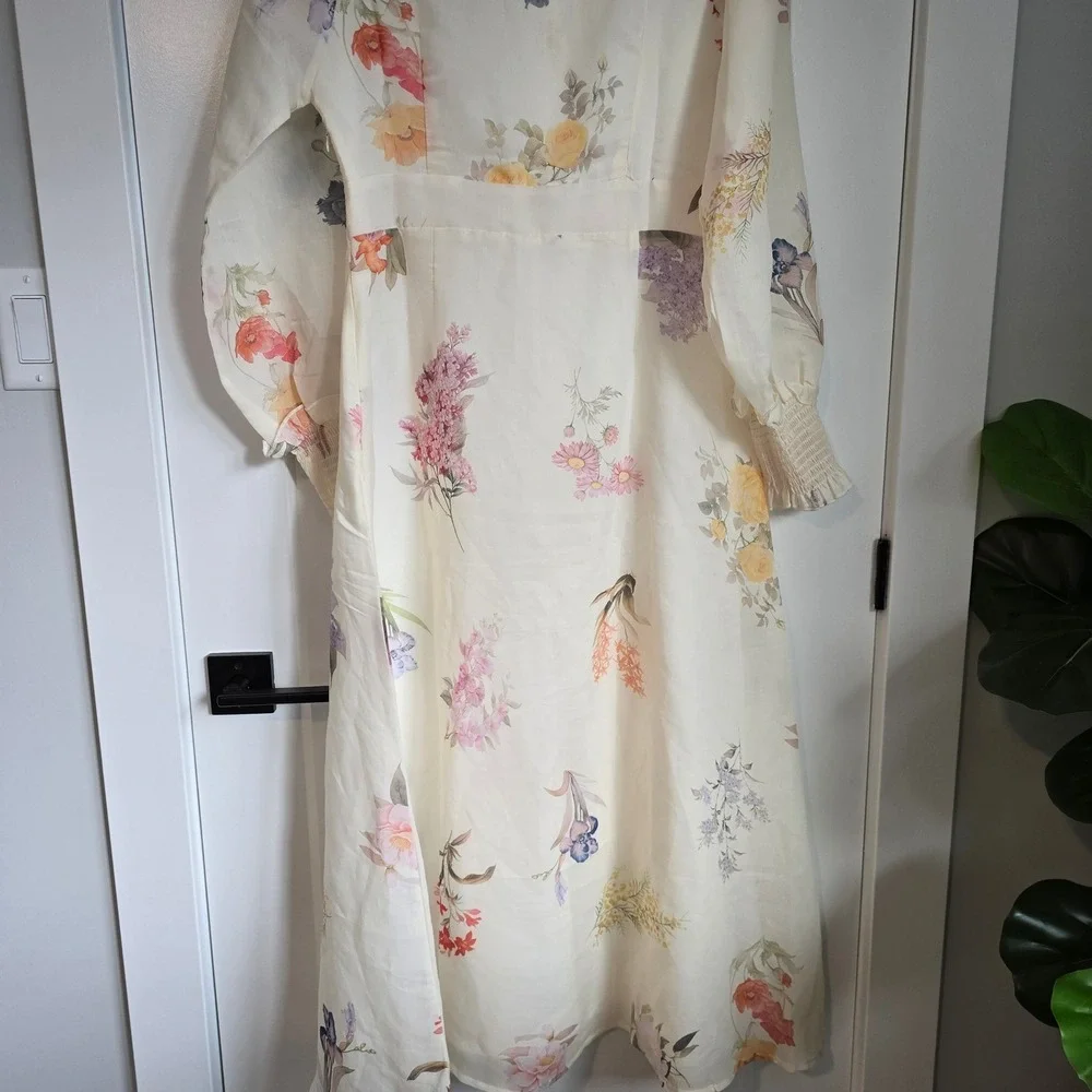 🆕️ *NWT* Anewsta‎ Floral Maxi Dress Ivory Sheer Long Sleeve Party Cocktail M - Picture 11 of 16